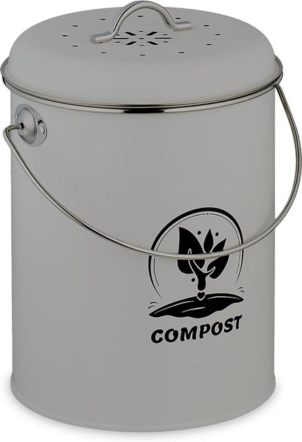 Relaxdays Komposteimer aus Eisen in Grau mit Geruchsfilter, Volumen: 5,5 l - Bild 1
