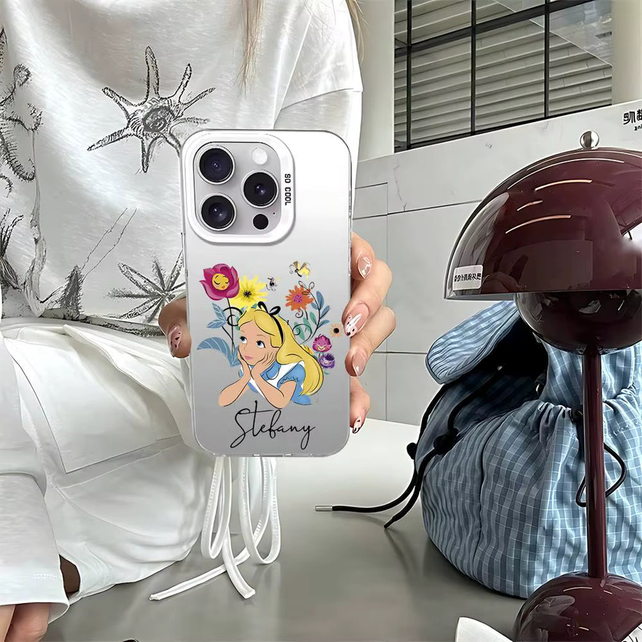A-Alice im Wunderland Prinzessin Handyhülle für iPhone 11 bis 17 Pro Max Plus, Stoßfeste Rückseite in Silber - Bild 3