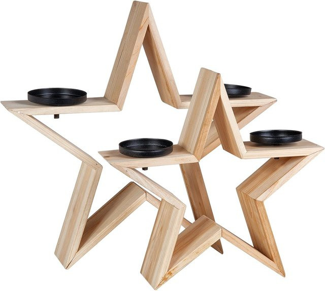 VBS Dekosterne mit Kerzenhaltern aus Metall und Fichtenholz in Beige für Weihnachten - Bild 1