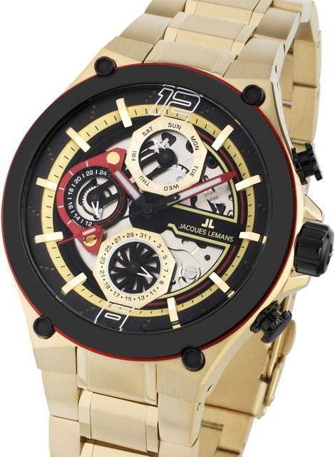 Jacques Lemans Manchester Herrenuhr, Quarz, Edelstahl, Gold, 43 mm - Bild 1