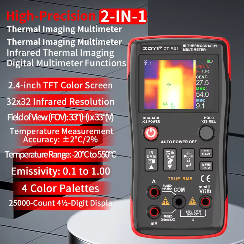 ZOYI R01 2-in-1 Wärmebildkamera und Multimeter Infrarot-Thermometer und elektrischer Tester in Schwarz - Bild 2