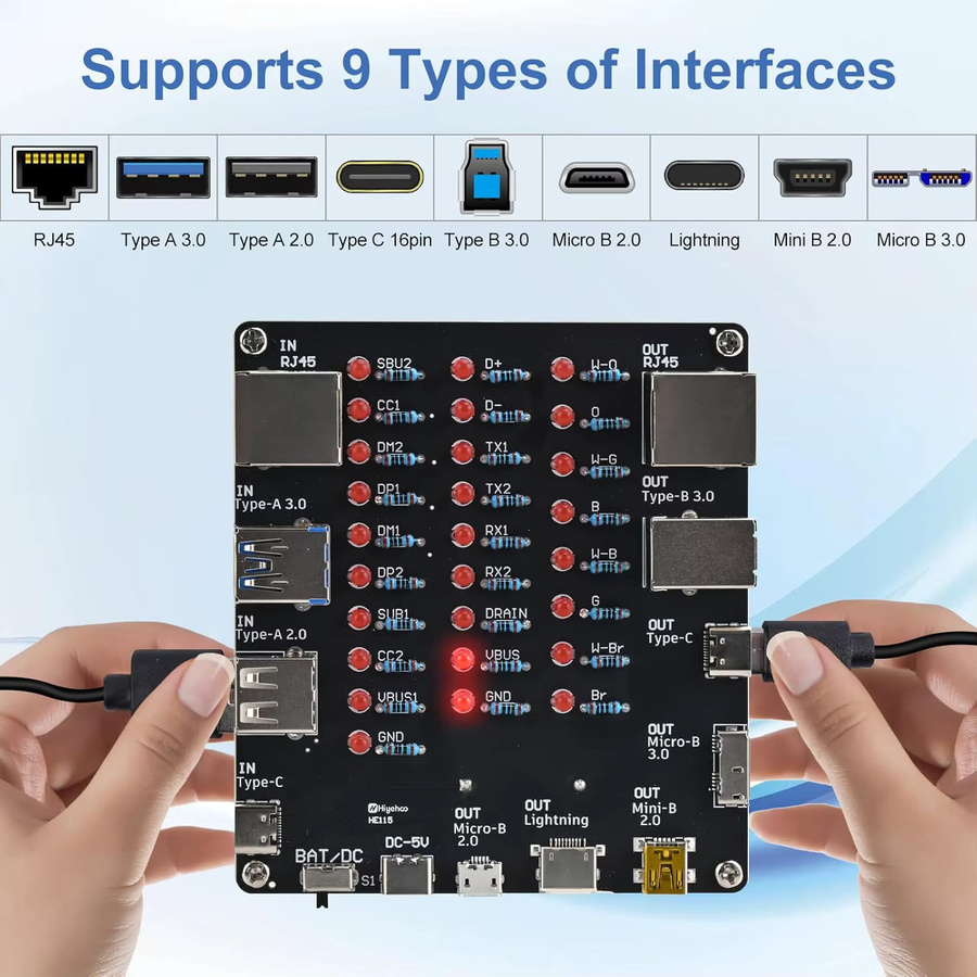9-in-1 DIY USB-Kabeltester Lötprojekt Universal Electronics Kabelprüfer für USB-C, Lightning, Micro-B und Mini-B sowie RJ45 - Bild 4
