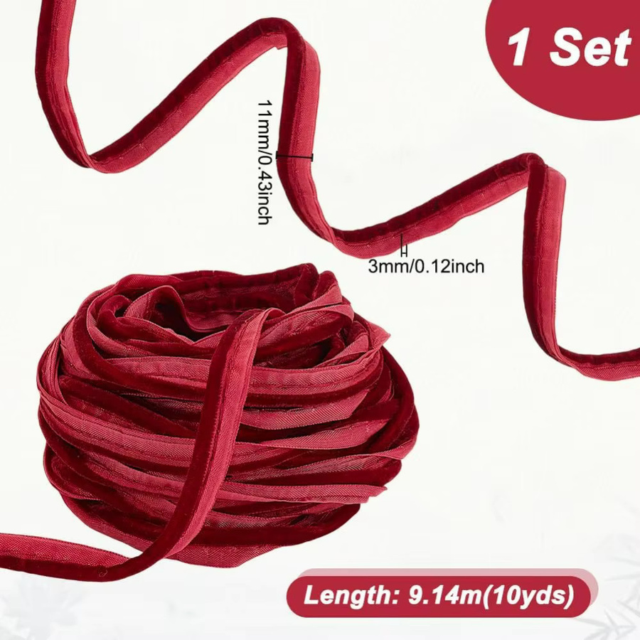 Rotes Samt-Paspelband aus Polyester mit Welting-Schnur, 1/2 Zoll Breite, 9 Yards Länge - Bild 2