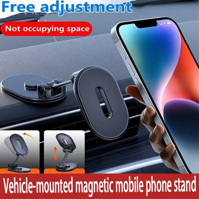 VIKEFON Magnetischer Autotelefonhalter in Schwarz, Faltbare Smartphone-Halterung für iPhone, Samsung, Xiaomi und LG - Bild 1