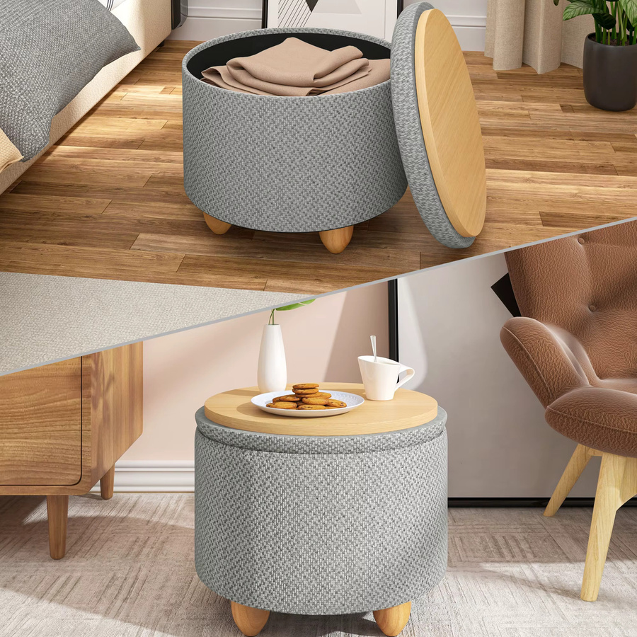 WOLTU Ottoman Aufbewahrungshocker grau, faltbarer gepolsterter Hocker mit Deckel und Kiefernholzbeinen im skandinavischen Design - Bild 2