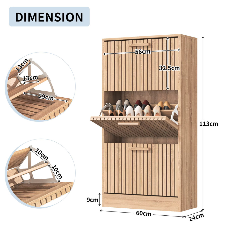Comanlai Schuhschrank aus Holz in Braun mit 3 Klappen im Vintage-Design für Flur, Wohnzimmer und Schlafzimmer - Bild 4