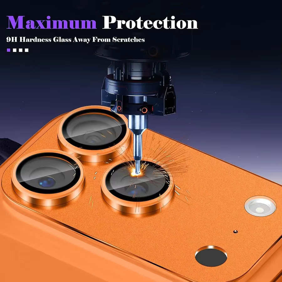 Kameraobjektivschutz aus gehärtetem Metall für iPhone 17 Pro und 17 Pro Max in Silber und Orange - Bild 2
