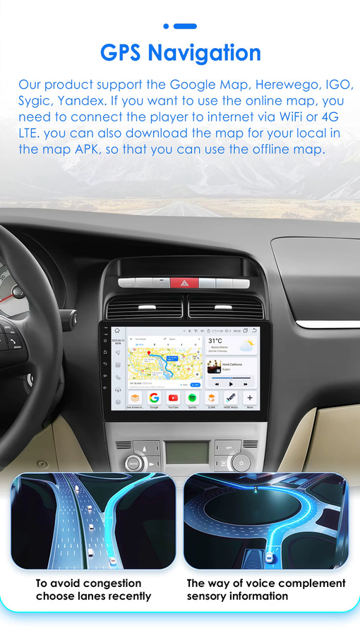 OSSURET 2 DIN Android 13 Autoradio für Fiat Linea 2007-2012 mit Wireless Carplay, 4G, DSP und 360 Grad Kamera in Schwarz - Bild 5