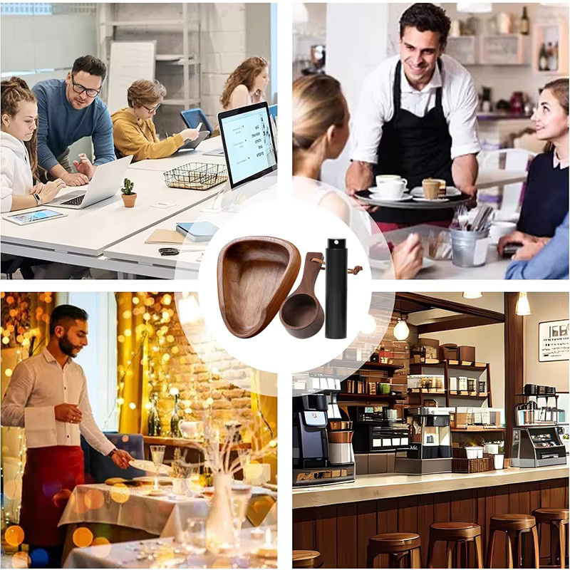 FLYMUYU Barista-Set mit multifunktionalem Kaffeebohnen-Dosierbecher aus Holz und Sprühflasche, braun - Bild 6