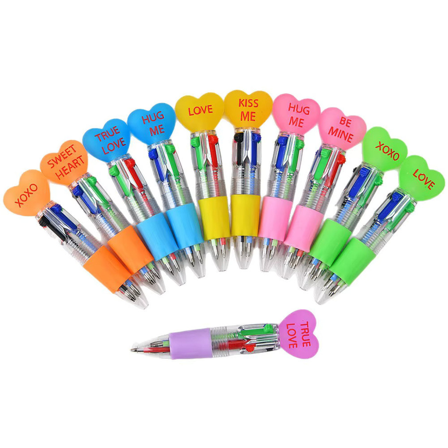 TWBEB 4-Farben-Kugelschreiber mit Liebesherz-Design in Transparent und Multicolour für Schule und Tagebuch - Bild 2