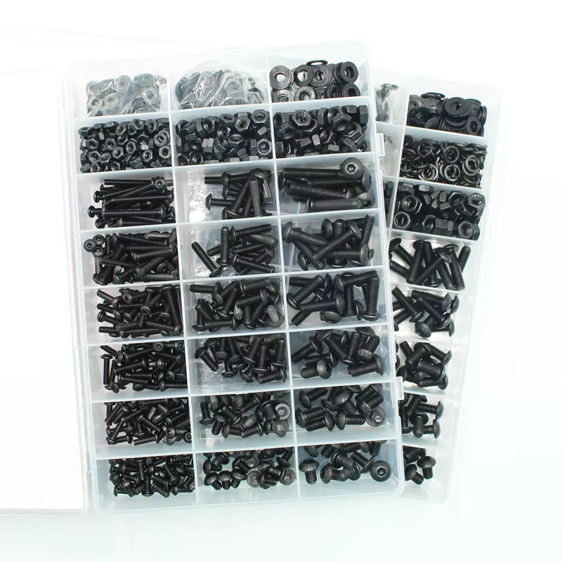 YMAX 2510-teiliges Rundkopfschrauben-Set aus Stahl in Schwarz mit Innensechskant-Knopfschrauben, Muttern und Unterlegscheiben in den Größen M2 bis M6 (Güteklasse 10.9) - Bild 2