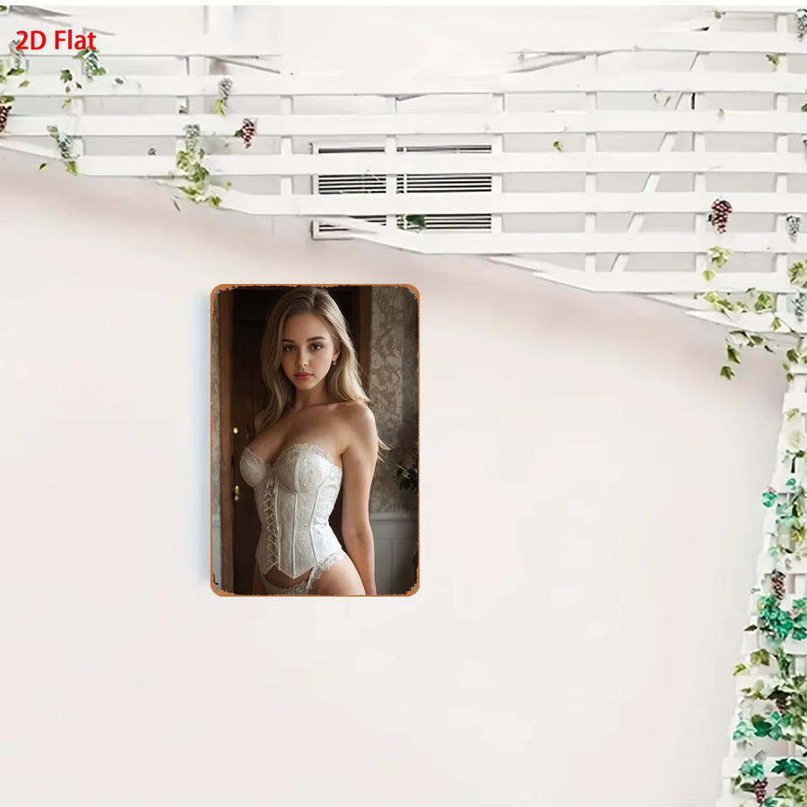HELLOYOUNG Retro-Metallblechschild Frau in weißem Spitzenkorsett Vintage Wandkunst in Weiß - Bild 3