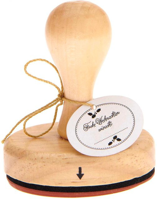 Rico Design Holzstempel Frohe Weihnachten oval B: 7 cm, H: 5 cm - Bild 1