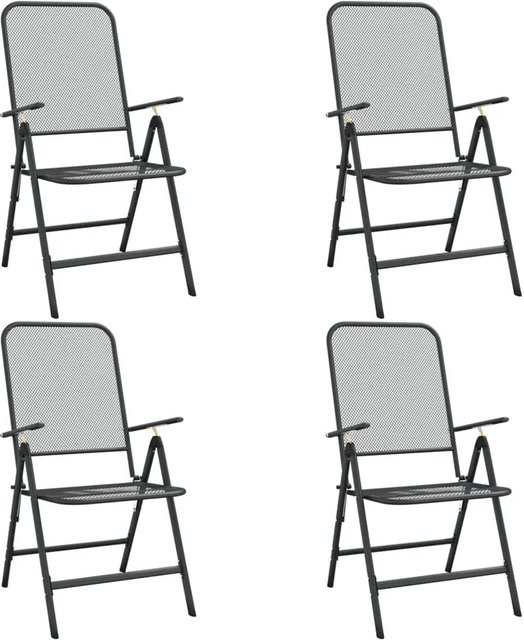 Furnicato 4er Set Klappbare Gartenstühle mit Streckgitter und Eisengestell in Anthrazit, B/T/H: 61 x 61 x 106 cm - Bild 1