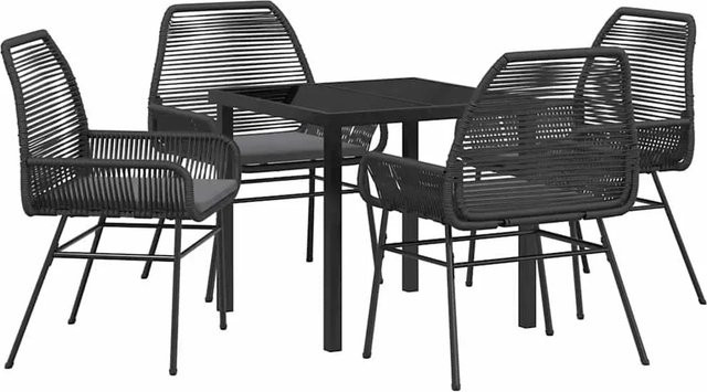 vidaXL Garten Essgruppe 5-teilig aus Poly-Rattan und Glas in Schwarz - Bild 1