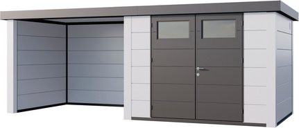 Telluria Gerätehaus Classico 3024 mit Lounge S Links in Weiß, B/H/T: 582 x 238 cm - Bild 1