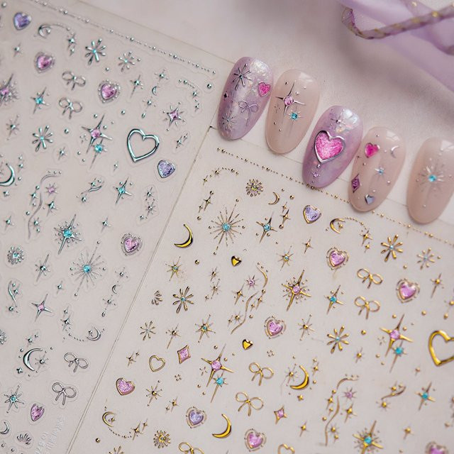 Nagelsticker mit Stern, Mond und Herz, glänzend, Unisex - Bild 1