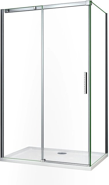 AICA Eckdusche mit Schiebetür und Seitenwand aus 6mm ESG-Sicherheitsglas, Farbe Transparent/Silber, B/T/H: 100 x 80 x 195 cm - Bild 1