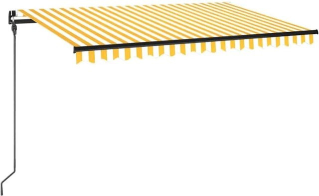 vidaXL Markise manuell einziehbar mit LED in Gelb und Weiß, B: 450 cm, T: 300 cm - Bild 1
