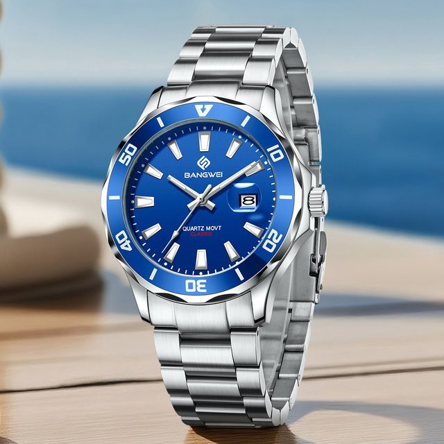 LIGE Armbanduhr Quarz, Edelstahl, Blau, Herren - Bild 1