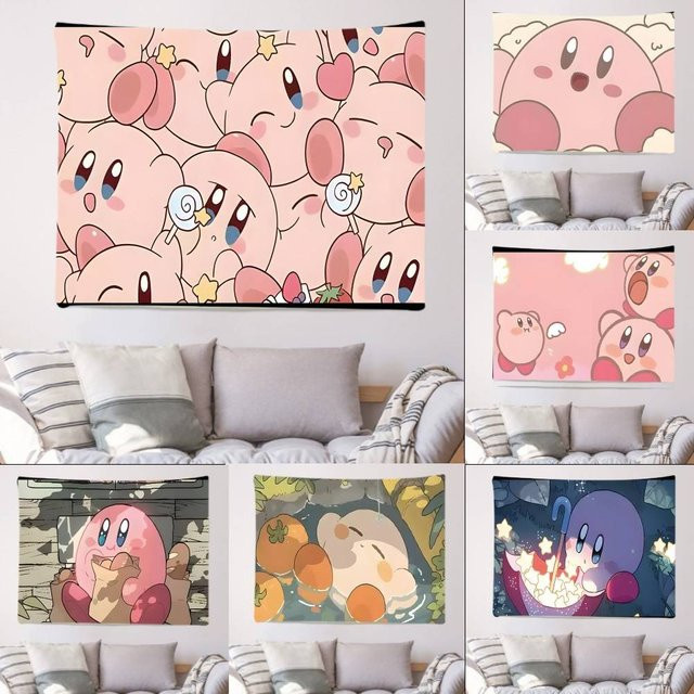 Beast Kingdom Cartoon K-Kirbies Wandteppich Pink, Rechteckiger Textil-Wandteppich mit Tier-Illustration für Kinderzimmer und Dekoration, Breite: 70 cm, Höhe: 50 cm - Bild 1