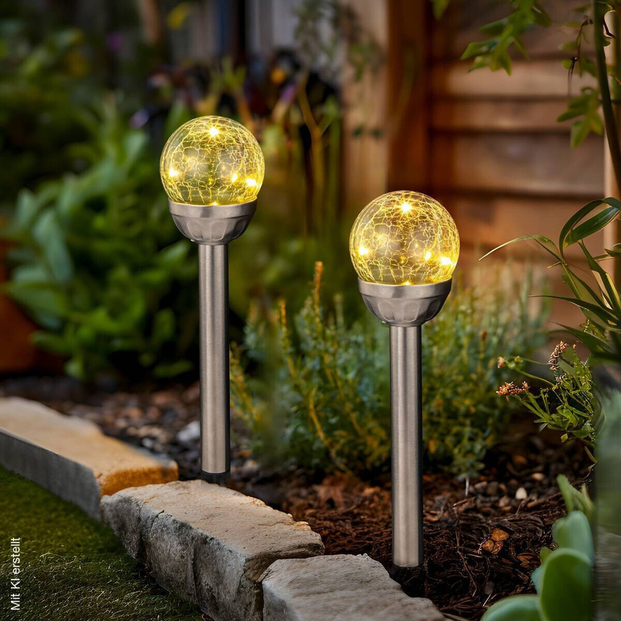 Sensation Solarleuchte LED in Edelstahloptik mit Glas und Kunststoff, Silber, Höhe: 38 cm, Durchmesser: 8 cm - Bild 2