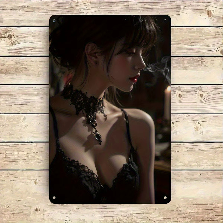 CIFBUY Metallschild mit gotischer Frauensilhouette in Beige und Purpur, Wanddekoration für Halloween und Weihnachten, B: 20,3 cm, H: 30,5 cm - Bild 2