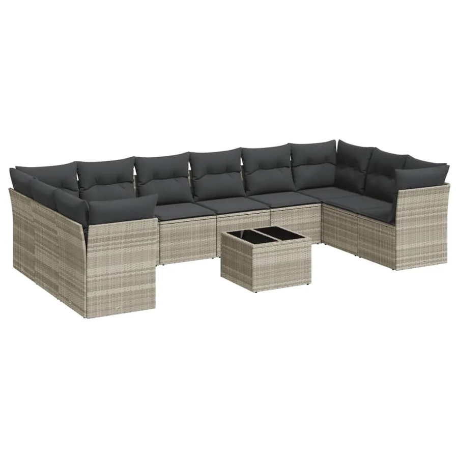 vidaXL 11-teilige Garten-Sofagarnitur in U-Form aus Polyrattan mit Kissen in Hellgrau - Bild 2