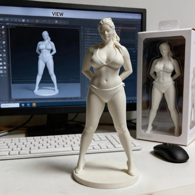 CELEBON 3D-Gedruckte Göttin-Figur im Badeanzug als stereoskopische Desktop-Skulptur, Farbe: Weiß, Höhe: 12,0 cm, Breite: 12,0 cm, Tiefe: 12,0 cm - Bild 1