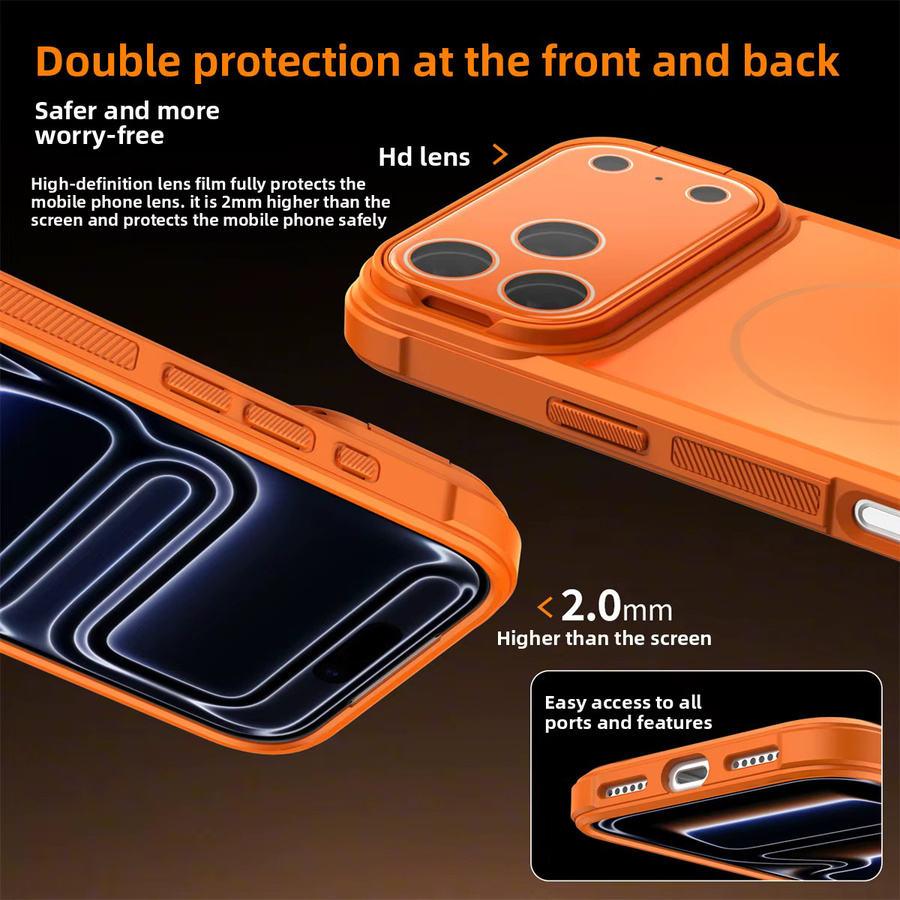 MagSafe Magnetische Schutzhülle für iPhone 11 bis iPhone 17 Air in Matte Acryl Optik mit stoßfestem Objektivschutz, Farben: Braun und Orange - Bild 5