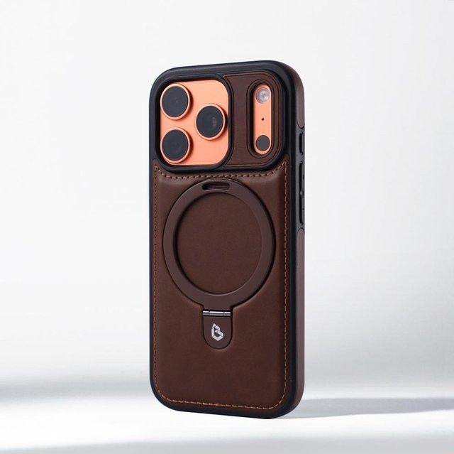 UEDESHENG Magnetische Lederhülle mit Ringständer für iPhone 17 Pro Max, 16, 15, 14, 13, 12 Plus und Pro, kompatibel mit MagSafe, Farbe: Braun - Bild 1