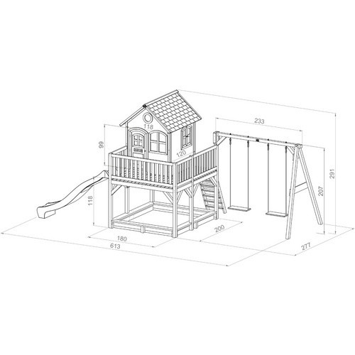 Axi Liam Spielhaus mit Doppelschaukel und Rutsche aus Holz in Braun, Weiß und Blau, B/H/T: 613 x 291 x 277 cm - Bild 2