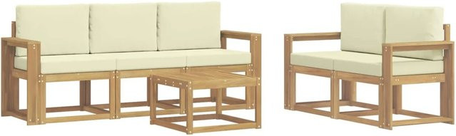 vidaXL Outdoor-Sofagarnitur 6-teilig aus Akazienholz in L-Form mit Polstern und Kissen, Beige - Bild 1