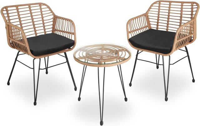 tectake Rattan Sitzgruppe Molfetta für 2 Personen in Natur Braun, B/T/H: 64,5 x 50 x 86,5 cm - Bild 1