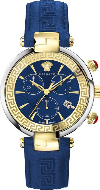 Versace Chronograph, Quarz, Edelstahl, Blau, Leder, 41 mm, Herren - Bild 1