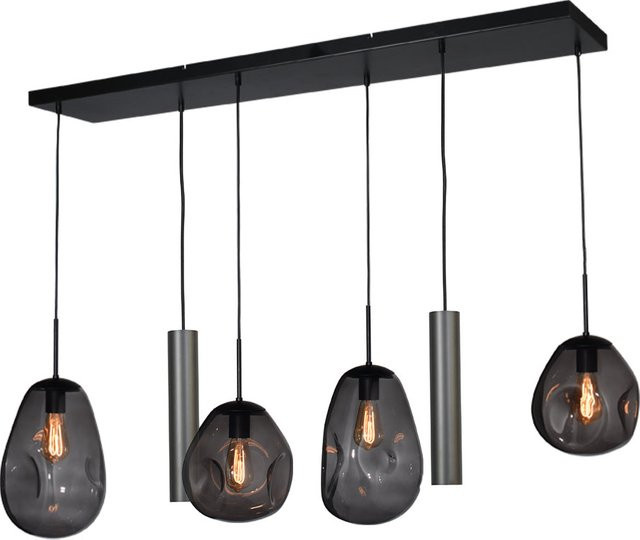 Masterlight Lava 4/2 Pendelleuchte 6-flammig in Schwarz matt mit rauchgrauem Glas - Bild 1