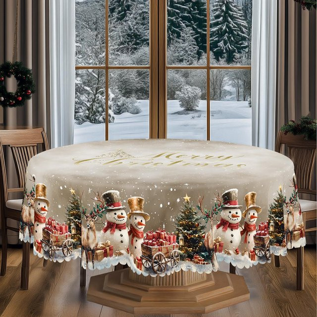 JINGYUE Pet Weihnachts-Tischdecke im Vintage-Bauernhaus-Stil mit Weihnachtsmann, Rentier und Weihnachtsbaum, wasserabweisend und waschbar, Mehrfarbig, B: 220 cm, T: 152 cm - Bild 1