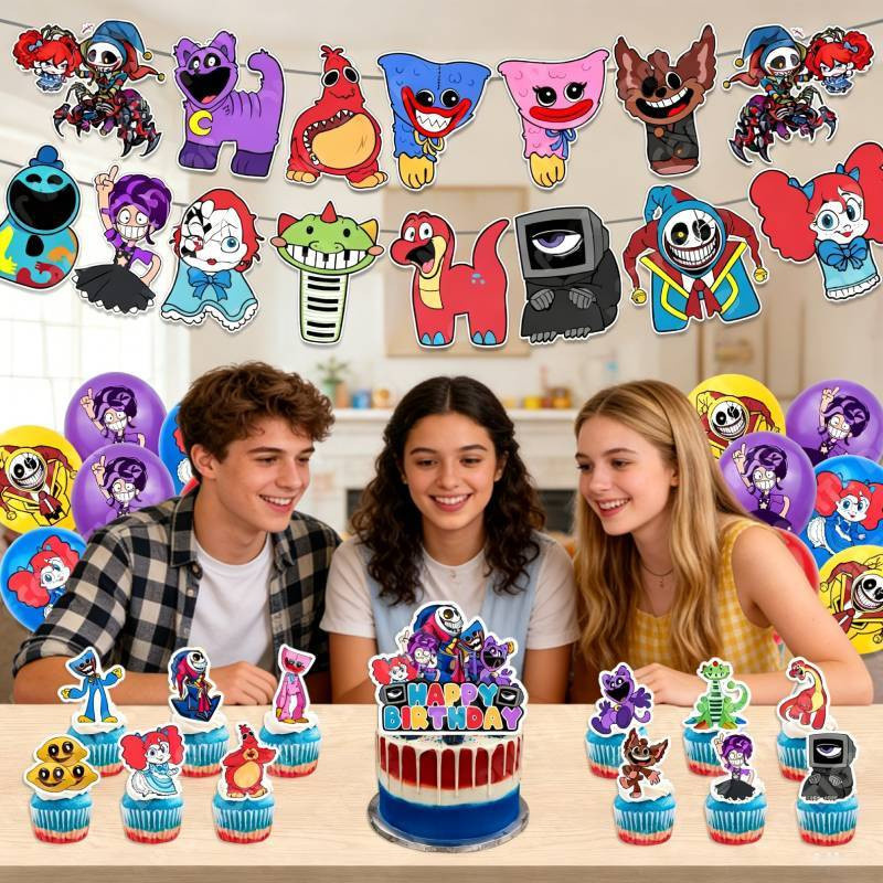 ZincHaugh Poppy Playtime Geburtstagsfeier Dekoration Set mit Ballons und Wimpelketten in Mehrfarbig - Bild 2