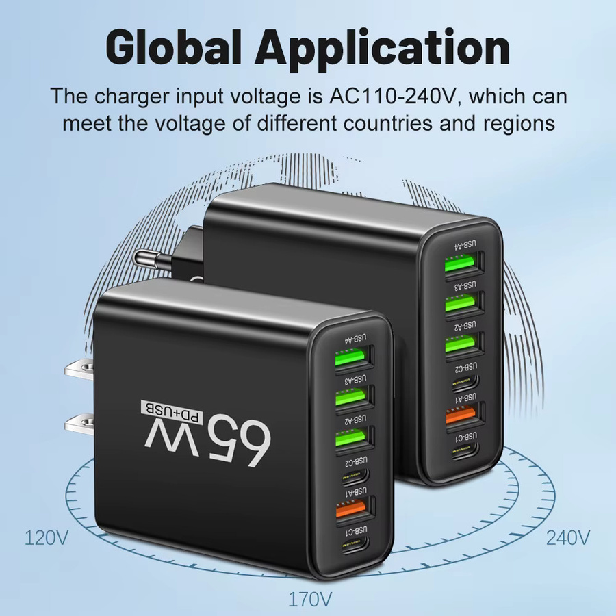 GUSEYEE 65 W USB C Schnellladegerät mit 6 Ports für iPhone, Samsung Galaxy und Xiaomi - Bild 2