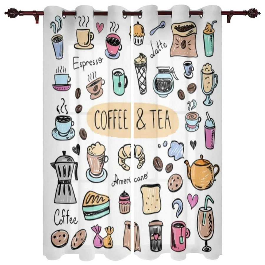 Yiran Furniture Vorhangpaneel Set mit Kaffee-Motiv, 2 Stück, halbtransparent, Polyester, B: 60 cm, H: 100 cm - Bild 2