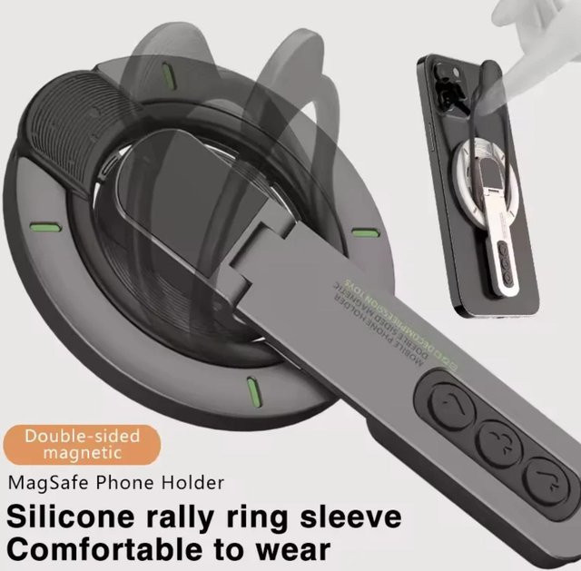 Aumengear Magnetischer Lazy-Telefonständer in Schwarz – Beidseitig, drehbar und faltbar mit Silikon-Ring zum Stressabbau - Bild 1