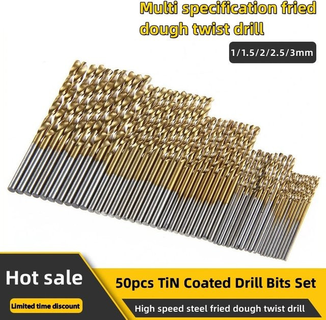 Probon 50-teiliges HSS Bohrer-Set mit Titanbeschichtung in Silber und Gold für Metall, Holz und Aluminium - Bild 1