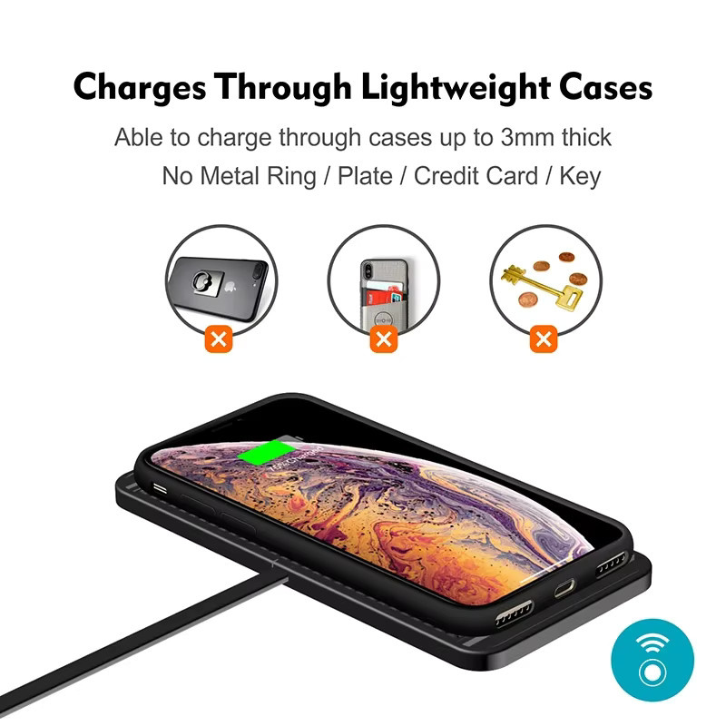 TIMESS Wireless Auto-Ladegerät aus Silikon in Schwarz, rutschfestes Schnelllade-Pad für iPhone und Samsung Smartphones - Bild 3