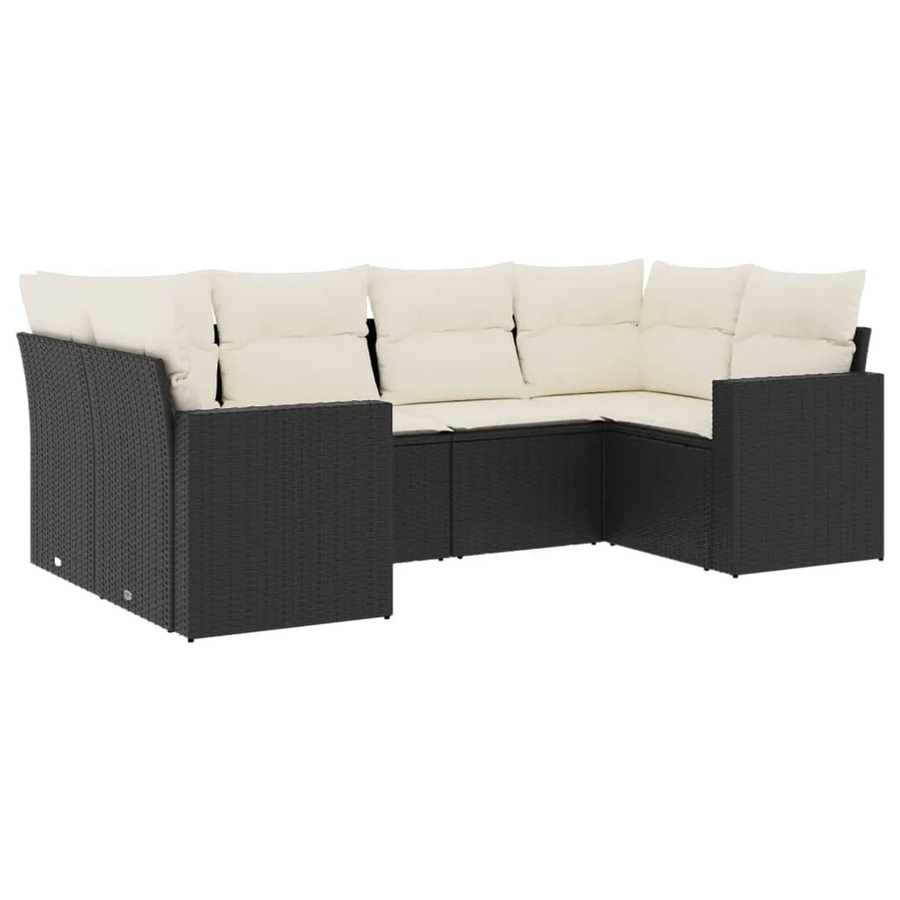 vidaXL 6-tlg Garten-Sofagarnitur in L-Form aus Poly Rattan und Metall mit Kissen in Schwarz und Weiß - Bild 2