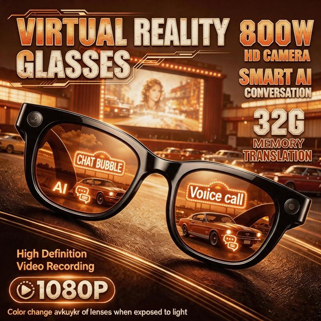 GUHUAVMI KI-Smart-Brille mit 4K-Kamera, KI-Übersetzung und Bluetooth-Anruffunktion, Smart-Sonnenbrille in Schwarz und Transparent - Bild 1