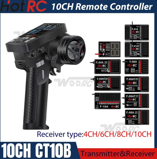 HOTRC CT-10B CT10B 10CH Fernsteuerung 2,4 GHz in Schwarz für RC Modell Auto, Boot, Flugzeug und Quadcopter - Bild 1