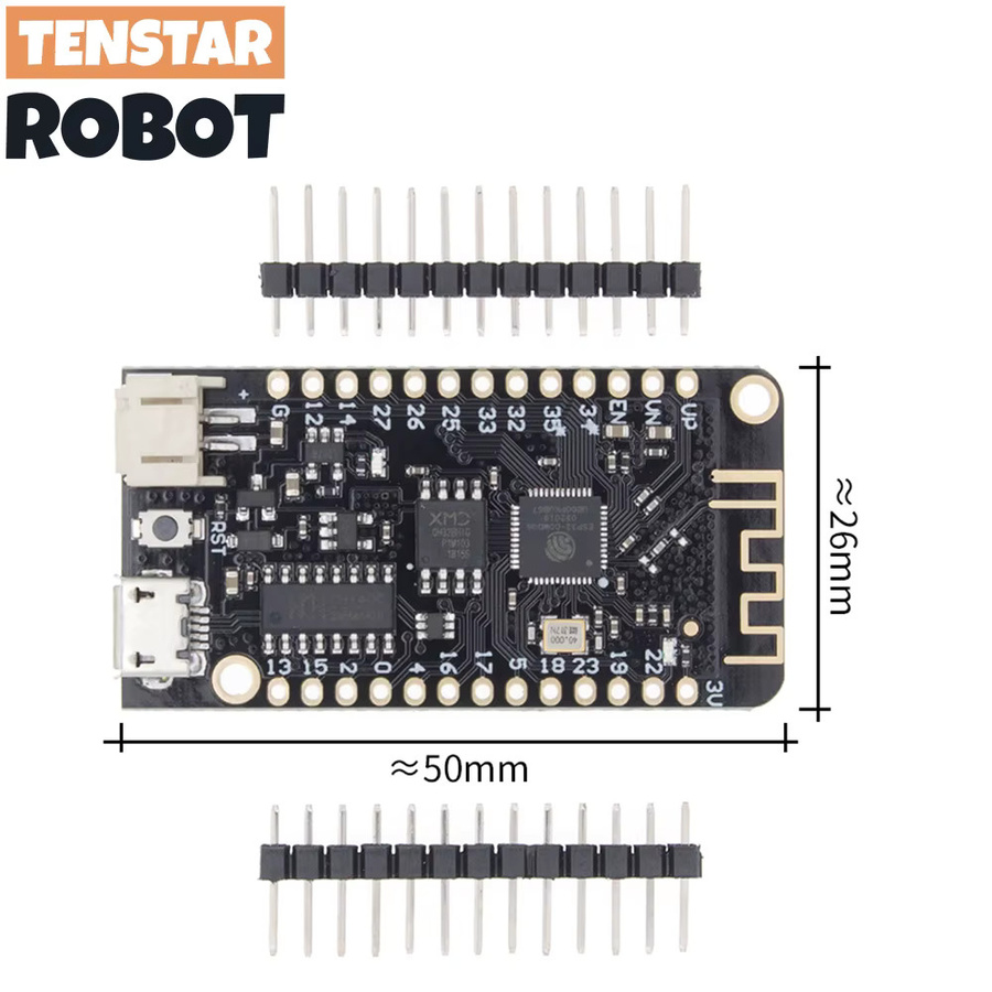 TENSTAR ROBOT ESP32 ESP-WROOM-32 Development Board mit Wifi, Bluetooth, Micro USB und Lithium-Batterie-Schnittstelle in Schwarz - Bild 2