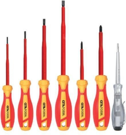 CETAFORM Schraubendreher-Set mit 7 VDE 1000V isolierten Softgrip-Schraubendrehern, Schlitz und Pozidriv, Schwarz-Rot - Bild 1
