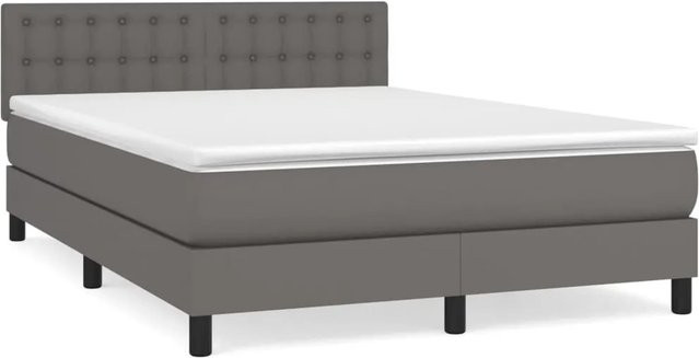 vidaXL Boxspringbett mit Matratze in Grau aus Kunstleder, Hybridbett mit Taschenfederkern, B/T/H: 144 x 140 x 200 cm - Bild 1