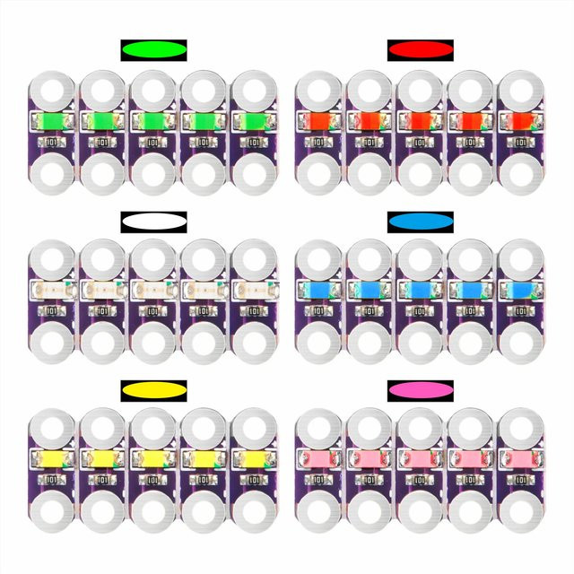 OSOYOO 30 Lilypad LEDs Set in Rosa, Rot, Gelb, Blau, Grün und Orange für Arduino und Raspberry Pi Mikrocontroller - Bild 1